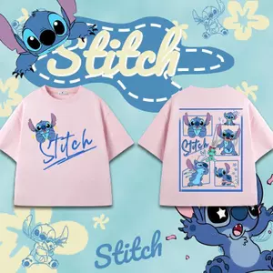 Lilo Stitch hoạt hình ngắn tay, bé gái bé trai đáng yêu, thiết kế cotton