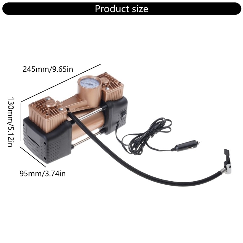 Máy nén khí bơm hơi xi lanh đôi Vision 12V có bảo vệ quá lạm phát để bơm lốp an toàn khi chạy bộ