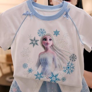 (1-10Yrs) Bộ Đồ Chơi Công Chúa Cho Bé Gái Mùa Hè Ma Thuật Elsa Frozen Trang Phục Tay Ngắn & Váy 2 Mảnh
