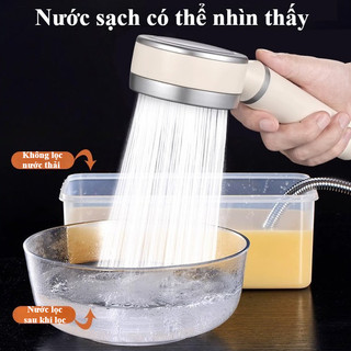 Vòi sen lọc nước tăng áp màu hồng kem, chất liệu ABS bền, phun nước tăng áp, tặng kèm 3 lõi lọc