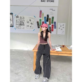 Quần Túi Hộp Nữ Ống Rộng Chất Dù Phối Line Cá Tính Lưng Thun Dây Rút Form Suông Thoải Mái Unisex