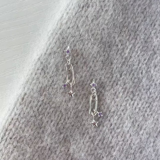Bông tai bạc kim zircon hình ngôi sao tím - Thiết kế đơn giản ngọt ngào, phù hợp phong cách Hàn Quốc