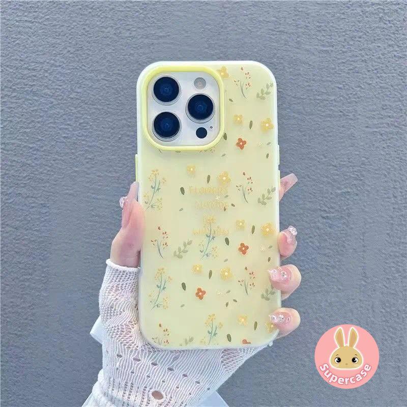 Ins Style Hoa Vàng 2 Trong 1 Ốp lưng Samsung Cho Galaxy S26 S25 S24 S23 S22 Plus Ultra S21 S20 FE Vỏ Màu Kẹo Dễ Thương Chống Sốc Chống Rơi Ốp Lưng Mờ