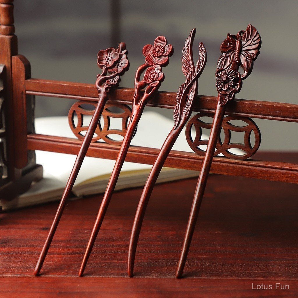 Kẹp tóc nữ từ lá gỗ đàn hương đỏ nhỏ, phong cách cổ điển và hiện đại của Trung Quốc