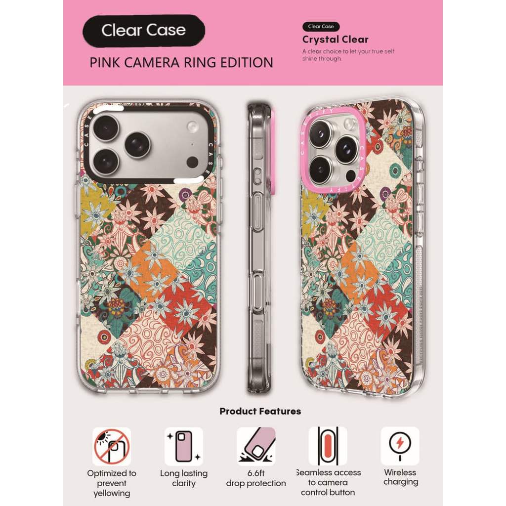 CASECASE X Totem Flower Phone Case HỒNG CAMERA RING EDITION Tác động Vỏ hút từ tính trong suốt cho IPhone 17 / 16 / 15 / 14 / 13 Pro Max Air với bao bì cao cấp