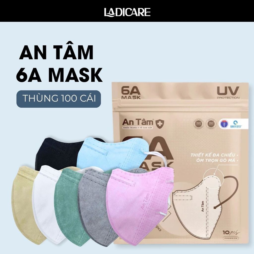 [Thùng 100 cái] Khẩu trang 6A AN TÂM chống nắng toàn diện, ngăn tia uv kháng khuẩn 4 lớp dày dăn