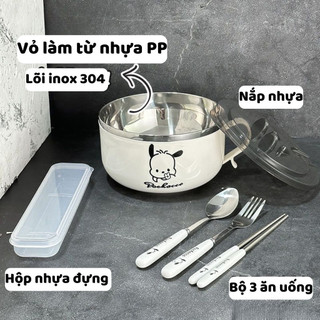 Bát ăn mì NGÓI HOME bát inox ăn mì tôm có tay cầm và nắp cách nhiệt , ca úp mì bát úp mì cao cấp sang trọng tô mì- TM01
