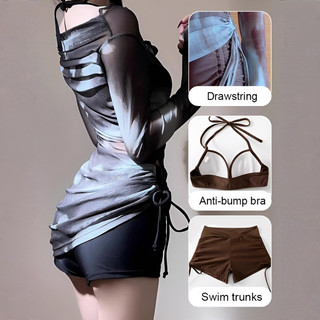 Bikini 3 trong 1 họa tiết nhuộm tie-dye độc   đáo của Brelira, kiểu dáng ôm sát, nhanh khô, thời trang, gợi cảm, không dây, tay dài.