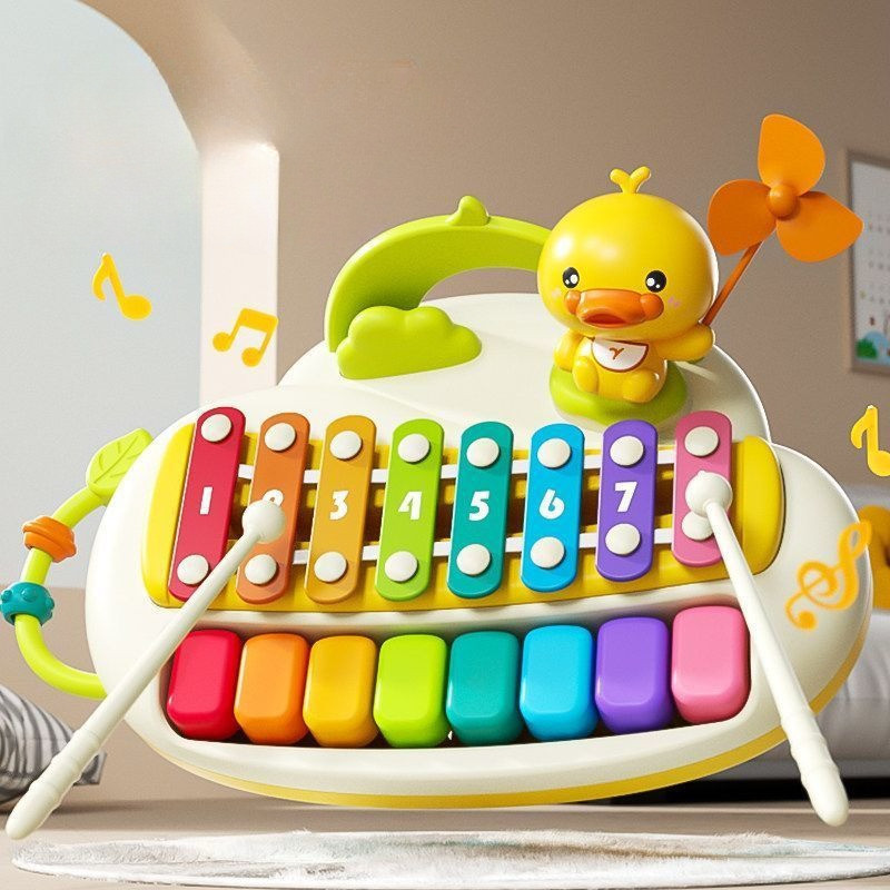 Đồ chơi 2 trong 1 Piano & Xylophone 8 phím nhiều màu sắc, kèm dùi gõ, búp bê ngộ nghĩnh và bản nhạc, quà sinh nhật