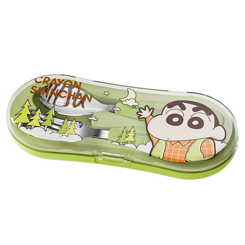 Chính Hãng Crayon Shin-Chan Bộ Đồ Ăn Đóng Hộp Thìa Inox 304 Có Thể Hoạt Hình Di Động Văn Phòng Nhân Viên Ăn Thìa Nĩa 26.3.4