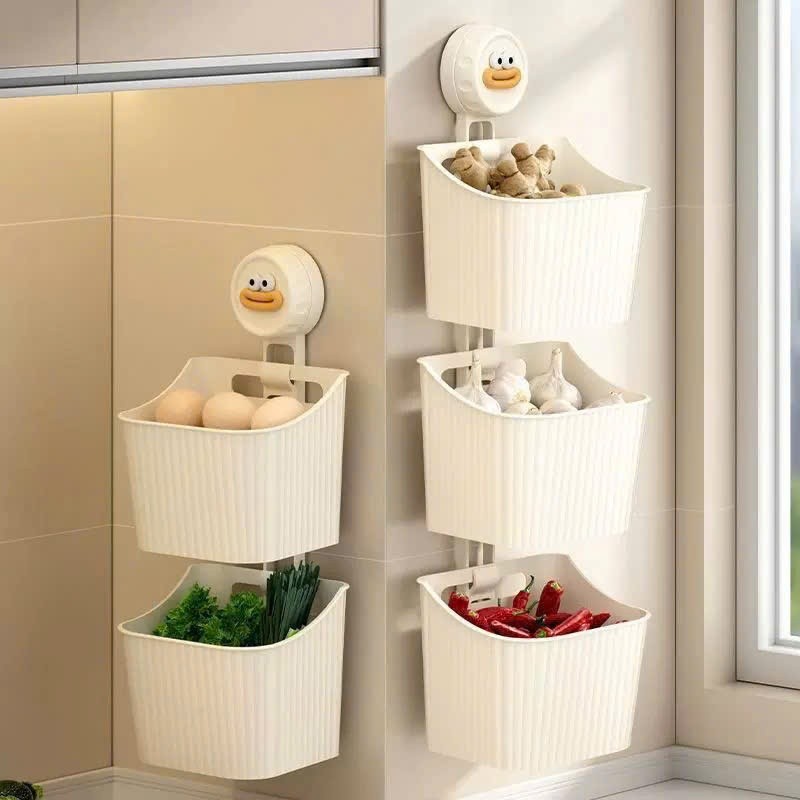 Sét 2 Hộp đựng Hành Tỏi Rau Củ và các vật dụng khác Có Móc Treo Dán Tường Siêu Tiện Lợi