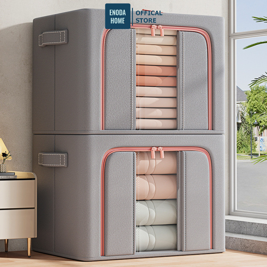Hộp Vải Đựng Quần Áo Kích Thước Lớn ENODA HOME, Hộp Vải Lưu Trữ Quần Áo Cao Cấp Khung Thép Dày Dặn HV144