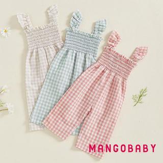 MG-Baby Bé Gái Rompers Ruffle Không Tay Kẻ Sọc In Hình Smocked Áo liền quần Quần Suspender Trang Phục Mùa Hè