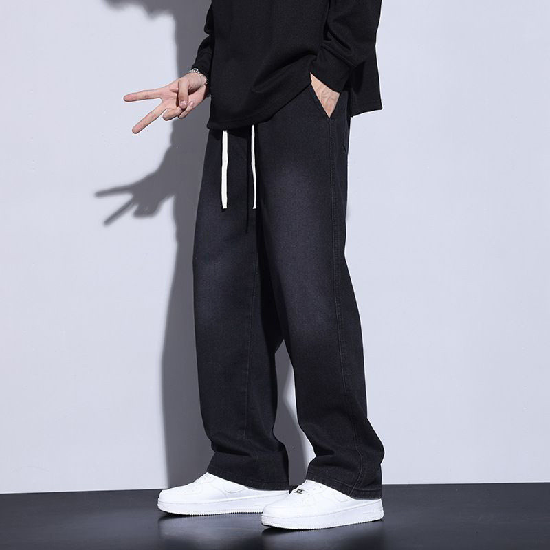 Quần jeans nam phong cách Hồng Kông, lót lông cừu, dáng rộng cỡ lớn