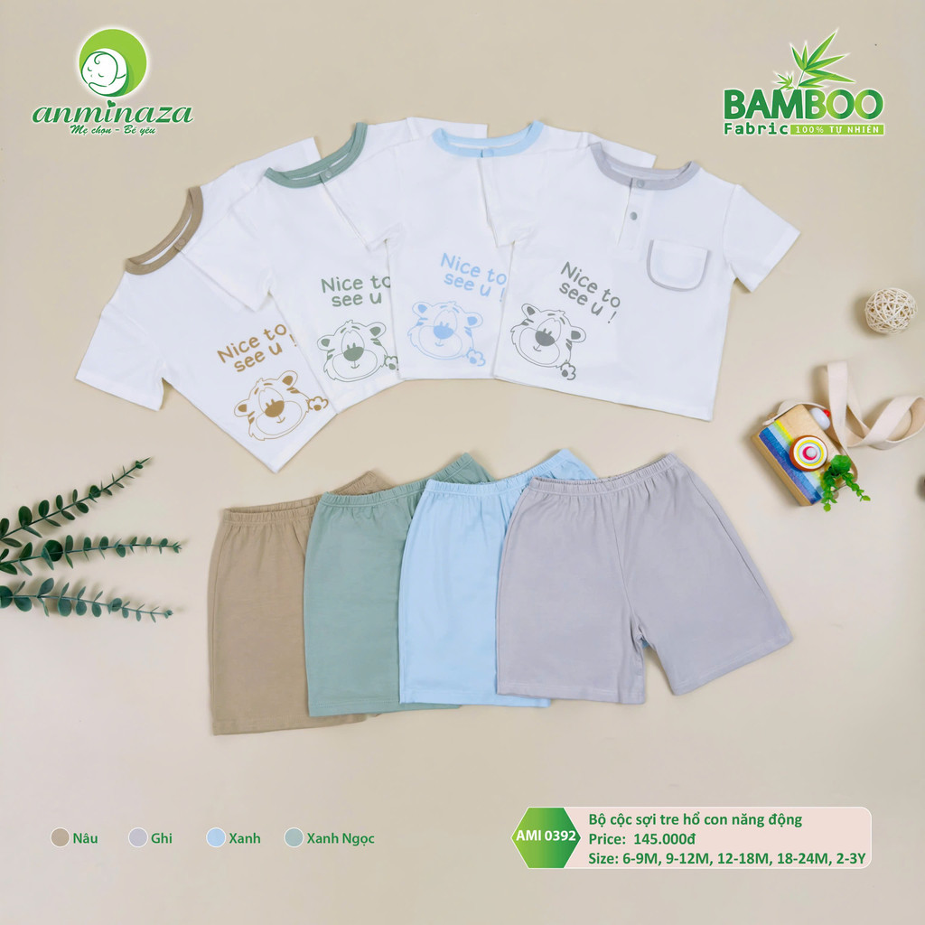 Bộ cộc tay sợi tre hổ con Anminaza Vải Sợi Tre Petit Thấm Hút Thoáng Mát - Hàng Chính Hãng AMI0392