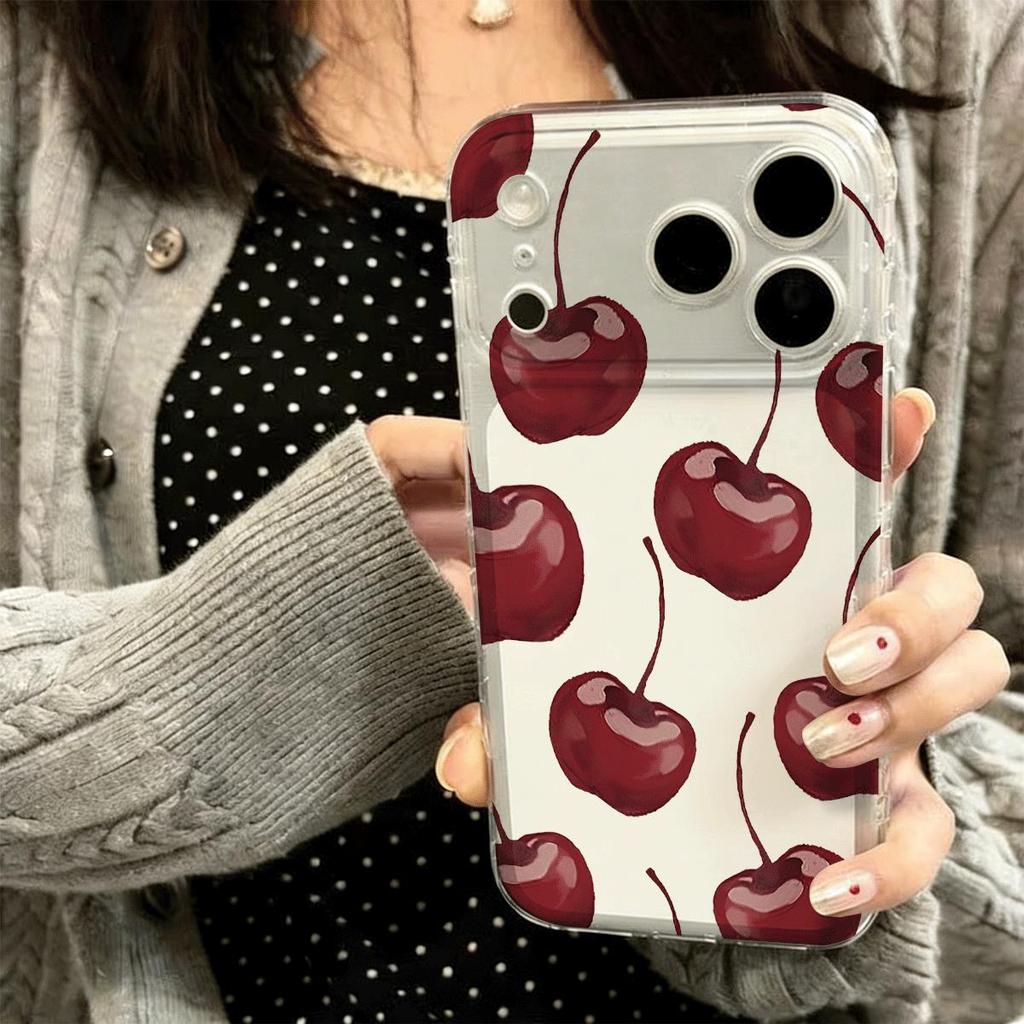 Red Cherry Full In ấn cho 16 trường hợp iPhone 17Air Space Case 14 13 11Pro