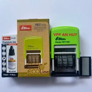 Dấu đóng mộc ngày tháng năm, hạn sử dụng SHINY Pet 400 và hộp mực chuyên dụng đóng lên mọi chất liệu.