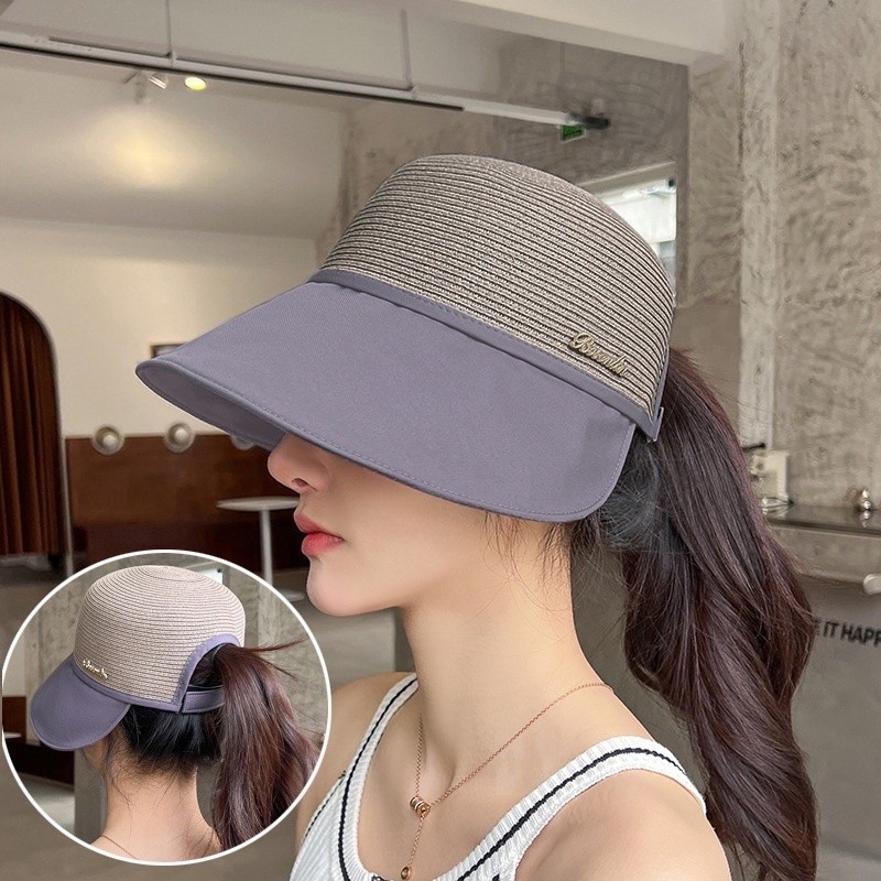 Mũ dệt kim LOUISWILL vành rộng che nắng/ chống tia cực tím thời trang đi biển mùa hè ngoài trời cho nữ