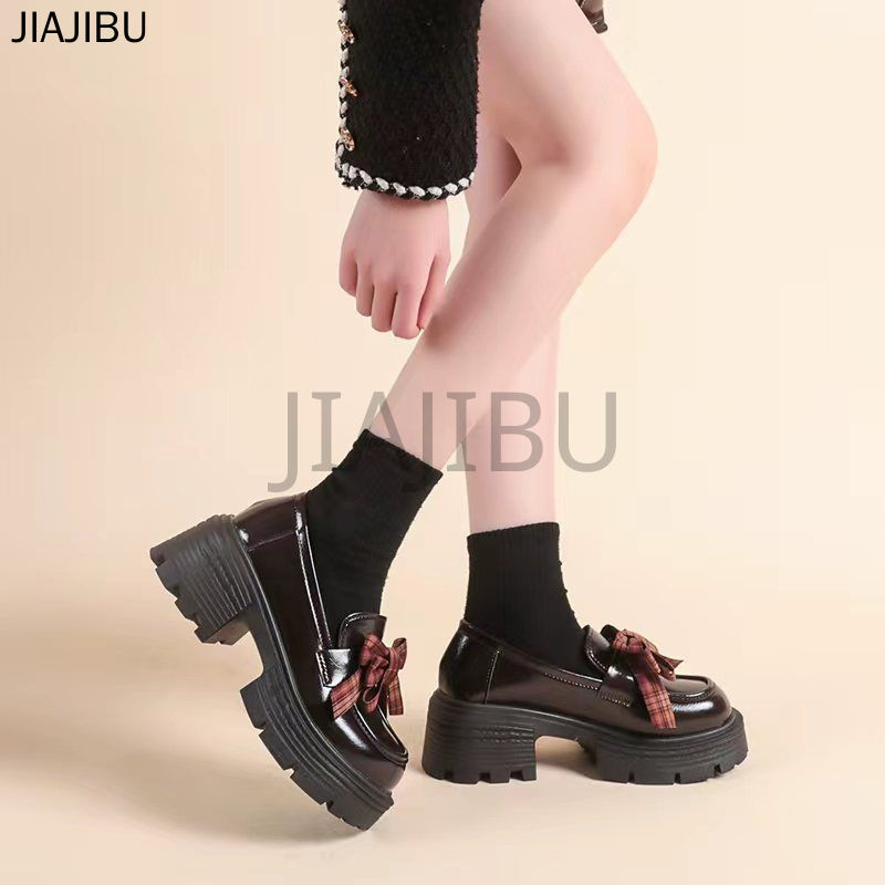 Giày Lười Nữ Phong Cách Retro Nhật Bản JK, Đa Năng, Kiểu Lolita Thắt Nơ, Chất Lượng Cao. Giày Da Cao Gót Đế Dày Màu Đen/nâu Mũi Tròn, Chống Trơn Trượt, Kiểu Dáng Nữ Sinh Anh Quốc Dành Cho Nữ Sinh. Korean Fashion Casual Platform Mary Jane Doll Shoes