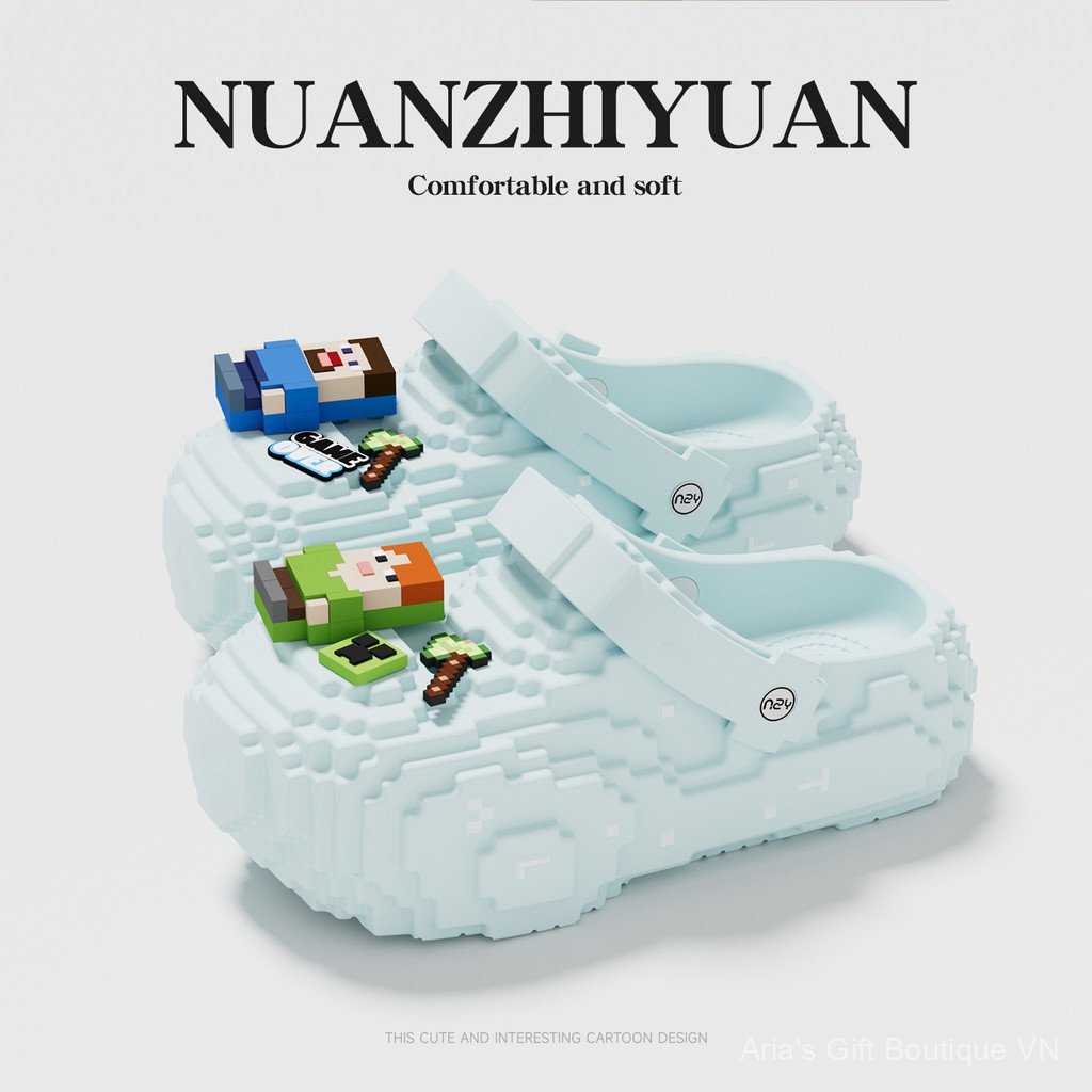 [Aria] EVA Khối Xây Dựng Pixel Hoạt Hình Lỗ Giày Sandal Đi Chơi Không Dính Chân Cặp Đôi Kháng Khuẩn Chống Trơn Trượt Dor