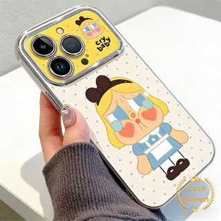 Phim hoạt hình dễ thương Cry Baby Girl Cover Tương thích cho IPhone 17 16 13 15 12 14 11 Pro Max Air XR 7 8 16 15 14 Plus X XS Max Vỏ cửa sổ lớn mạ điện sang trọng