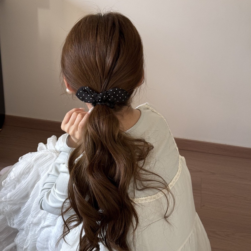 Hululu Scrunchy Tóc Cao Cấp Phong Cách Hàn Quốc, Chấm Bi & Nơ