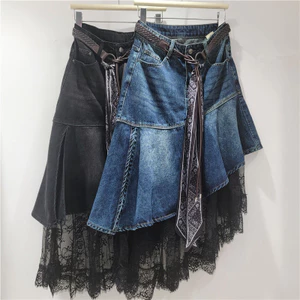 Váy Denim Thiết Kế Ren và Lụa, Thắt Lưng, Đuôi Cá