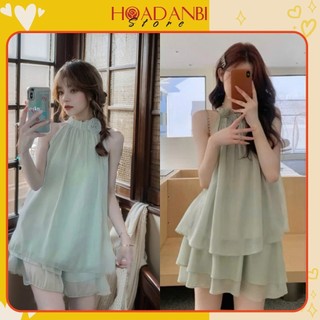 Set áo Tơ Voan Cố Yếm Đính Hoa Kèm Chân Váy Cạp Chun Tiêu Thư, Set đồ bộ