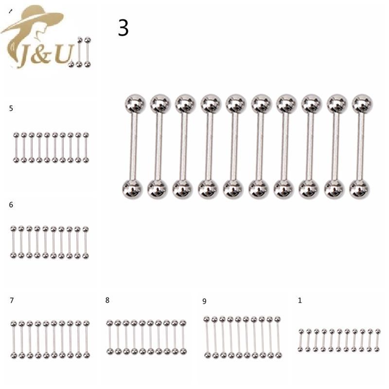 JU Bộ 10 Thép Không Gỉ Bóng Barbell cho Lưỡi Rốn và Núm Vú - Nhẫn Thanh Body Xuyên