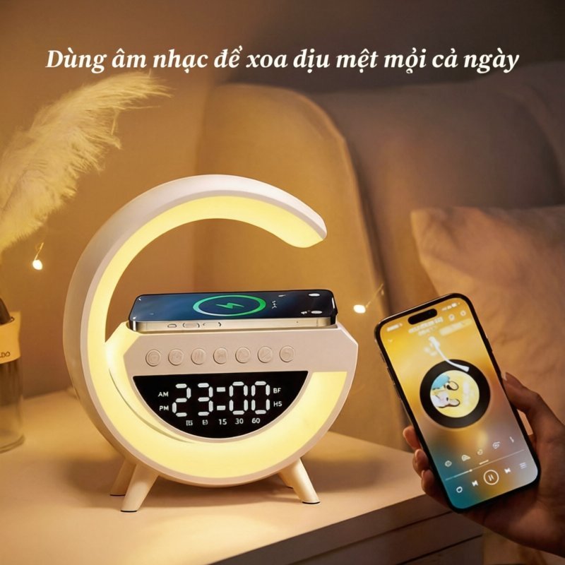 Loa Bluetooth hình chữ G sạc không dây đèn LED RGB báo thức âm thanh HD pin lớn cho văn phòng