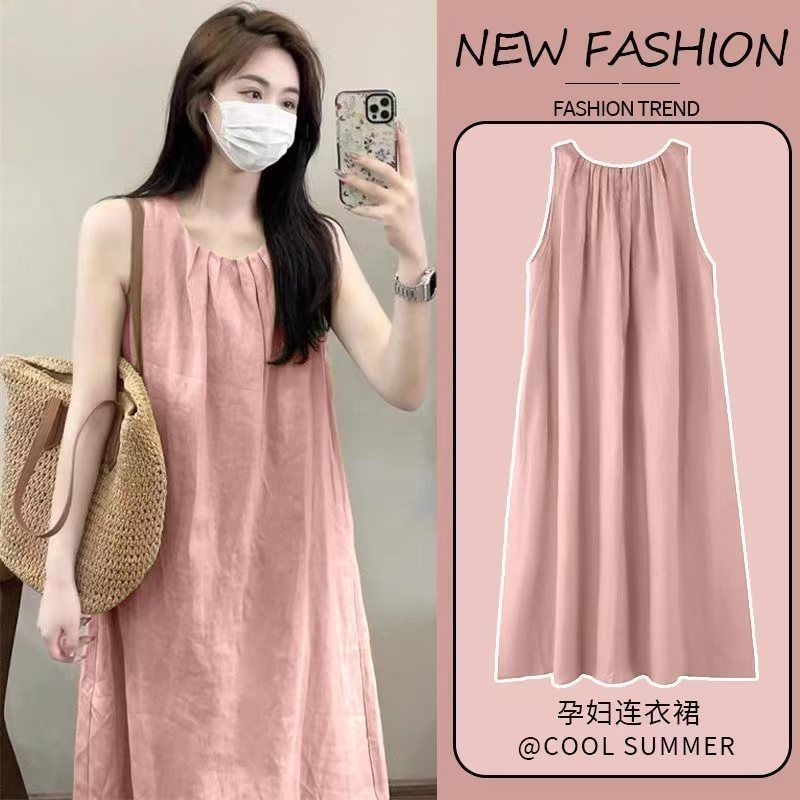 Áo vest nữ không tay cổ tròn dáng rộng, phù hợp mùa hè, thiết kế thời trang màu đơn giản