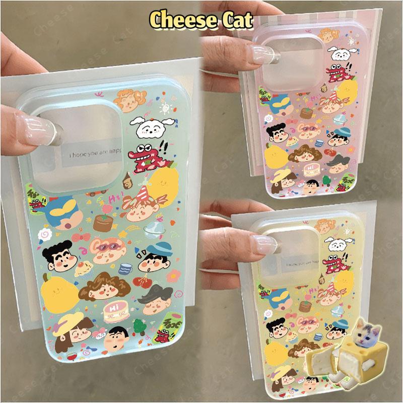 Gia đình bút chì dễ thương Shin Ốp điện thoại màu vàng mờ cho iPhone 15 16 11 12 13 14 17 Pro Max 7 Plus XR Xs Max