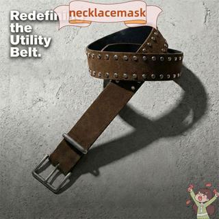 NECKLACEMASK Thắt lưng nữ Maillard, Thắt lưng da lộn có khóa chốt đa năng, Thiết kế sang trọng thời trang Đinh tán Dây thắt lưng Áo khoác trang trí váy