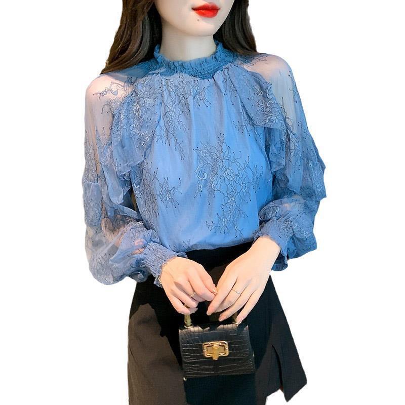 Áo blouse voan dài tay nữ mùa thu, áo nữ thiết kế độc đáo mùa xuân/thu, áo sơ mi thời trang và đa năng.