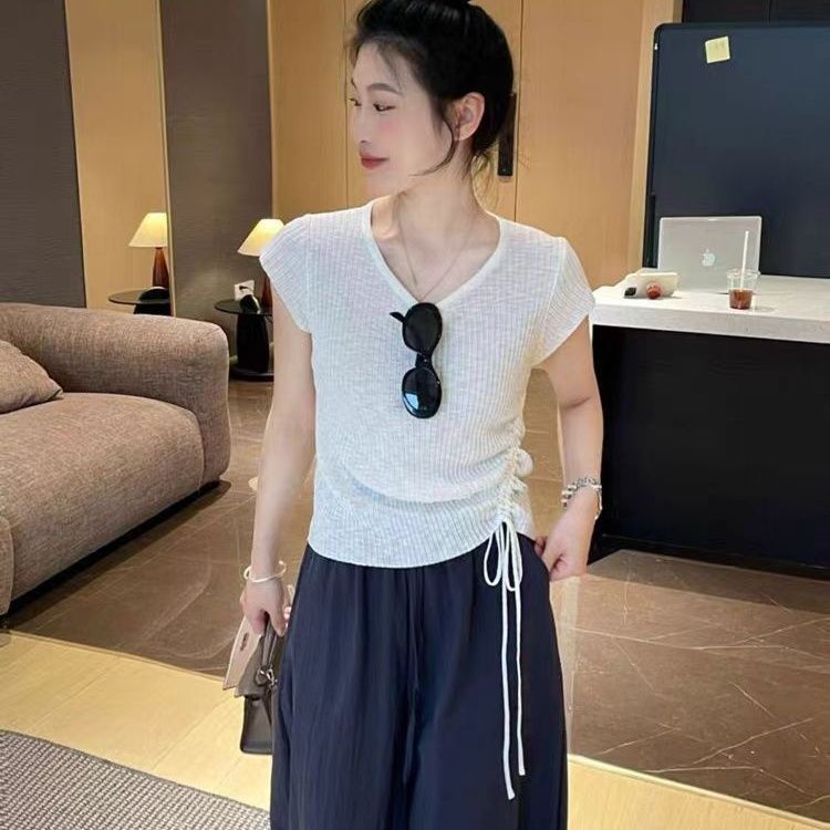Áo thun dệt kim ngắn tay cho tập luyện thể hình theo xu hướng Hàn Quốc mùa hè dành cho nữ