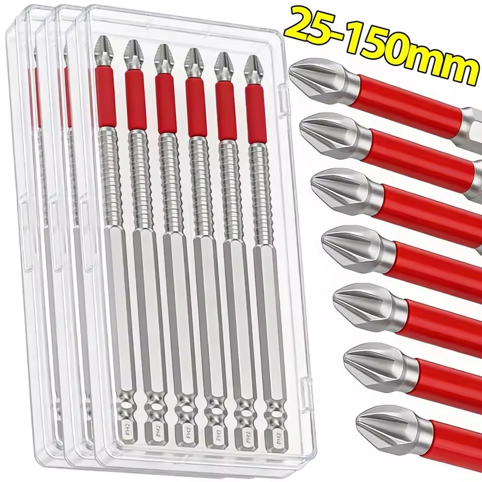 Cổ Điển Thiết Thực 25-150mm Từ Tính Chống Mài Mòn Máy Khoan Điện Vít Tác Động Bits- Thép Hợp Kim S2 Cường Độ Cao Chống Trơn Trượt Mũi Tua Vít Răng Ráp