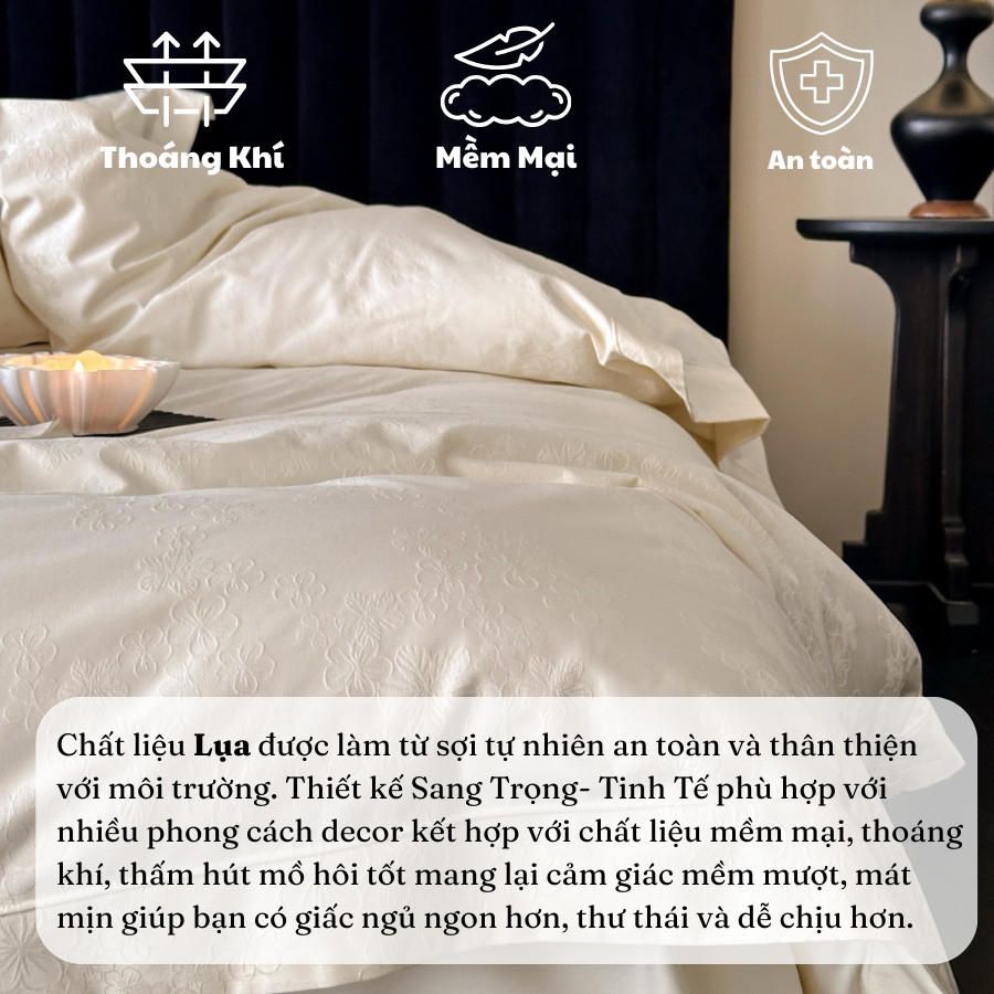 (L426349)Bộ Chăn Ga Gối Lụa Tencel 4 Món  Mang phong Cách Mới Với Họa Tiết Hoa Vân Chìm Cực Xinh- MemMinbeddingLuxury
