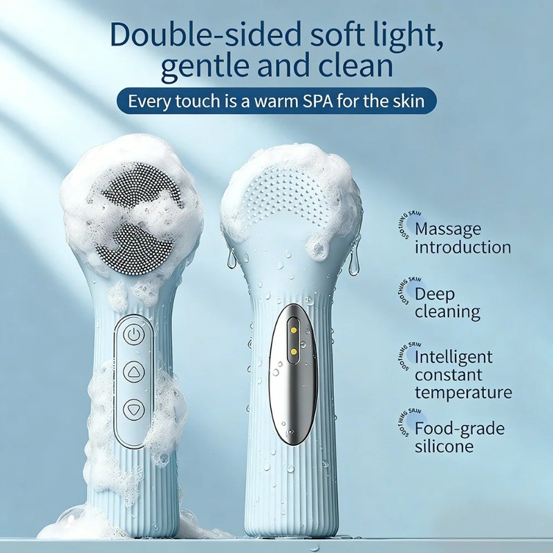 Hai Mặt Eletrical Facial Cleaning Nam Nữ Facial Cleaning Brush Làm Nóng Silicone Rửa Mặt Bàn Chải Hướng Dẫn Sử Dụng Làm Sạch Da