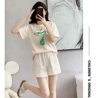 Bộ Trang Phục Thể Thao Thường Ngày, Trang Phục Nữ Mùa Hè, Rộng Rãi Giảm Tuổi Quần Short áo Ngắn Tay Dáng Dài Cỡ Lớn