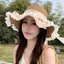 Mũ Rơm YUJINI, Mũ Che Nắng Viền Cánh Hoa Rộng, Ngọt Ngào Với Nơ Lưới Mũ Đi Biển Thoáng Khí Để Chống Nắng Mùa Hè