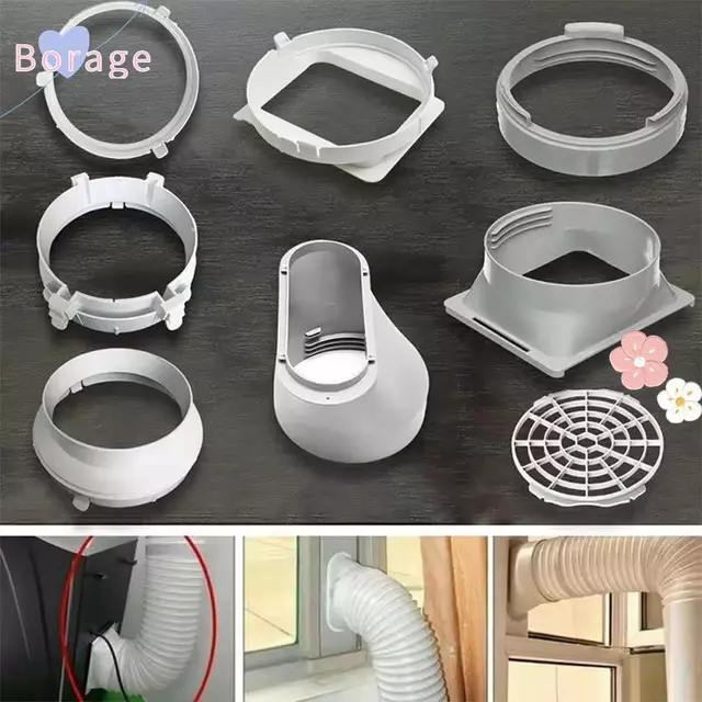 Đầu nối ống xả điều hòa BORRAONE, Thay thế giao diện ống xả hình tròn / vuông, Phụ kiện điều hòa di động bằng vách ngăn ABS bền bỉ