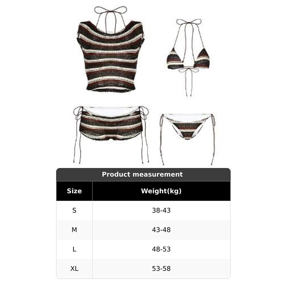 Đồ bơi nữ AWNGD, Vintage Tie Chi tiết Bikini đi biển, Bộ 4 mảnh sọc thời trang Bộ bikini phẳng Bộ suối nước nóng
