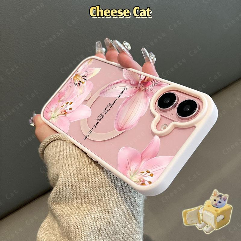 cánh hoa huệ hồng Ốp điện thoại từ tính cho iPhone 11 12 13 14 15 16 17 Pro Max 7 Plus XR Xs Max Vỏ điện thoại màu hồng