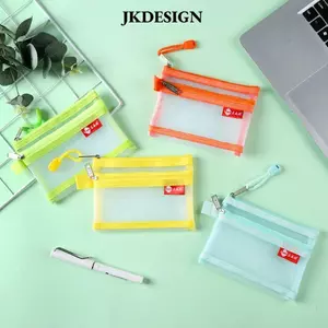 JKDESIGN Bus ID Túi lưu trữ thẻ tín dụng, Túi đựng tiền xu nhỏ di động hai lớp, có dây kéo lưới Ví đựng tiền Nylon