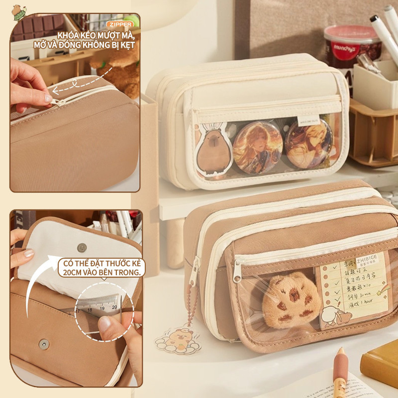 Túi Đựng Bút Capybara Dung Tích Lớn - Thiết Kế Dễ Thương Nhiều Ngăn, Vải Canvas Chống Nước Cao Cấp