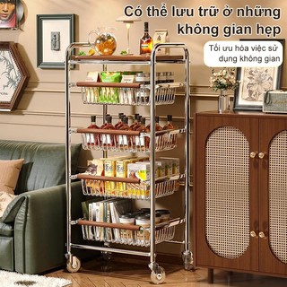 Kệ xe đẩy inox Bảng mặt màu gỗ gụ Xe đẩy Spa nhiều tầng dung tích lớn bánh xe Kệ để đồ đa năng dễ lắp đặt