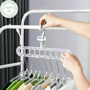 PUSKY Chín Lỗ Móc Treo Quần Áo Hộ Gia Đình Nhựa Đỏ Đa Năng Quần Áo Sấy Hiện Vật Ngang Và Dọc Ma Thuật Xoay Đậm Thiện Móc VN