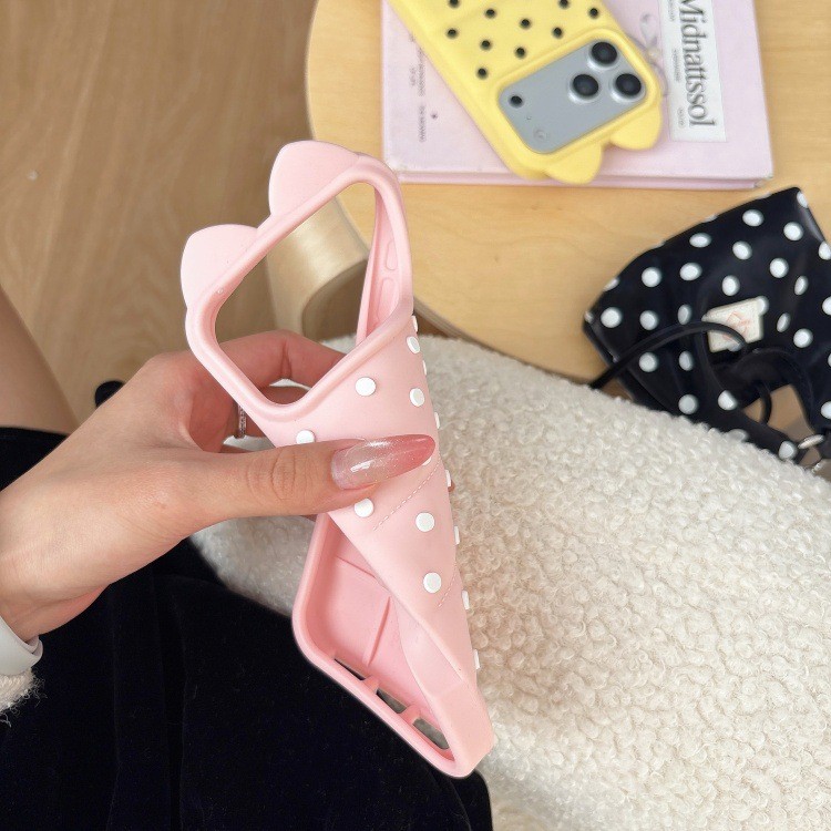 Thích hợp cho Apple 17promax Polka Dot Cat Ears Silicone 14PROMAX 13 Cặp Đôi Bao Gồm Điện Thoại