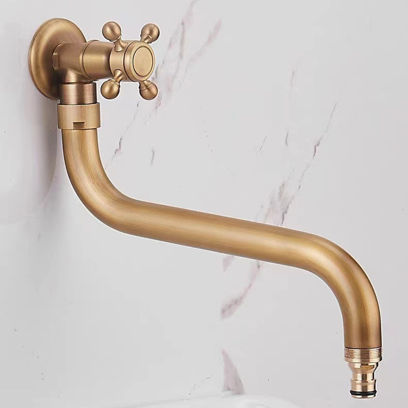 Vòi treo tường phong cách cổ điển, vòi ngoài trời lạnh đơn, chậu rửa mở rộng hoàn toàn bằng đồng, vòi retro, chống sương giá