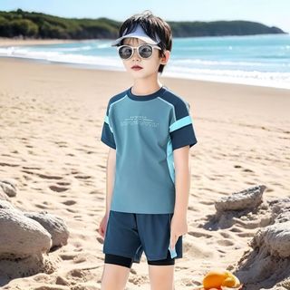 Đồ bơi bé trai 2 mảnh - áo ngắn tay quần short nhanh khô phong cách thể thao đi biển
